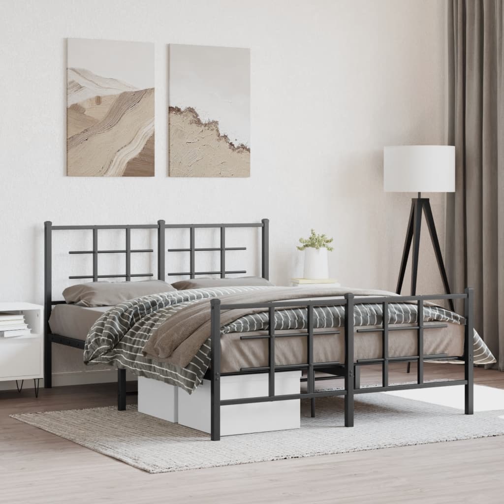 Metal Bed Frame without Mattress with Footboard Black 140x190cm