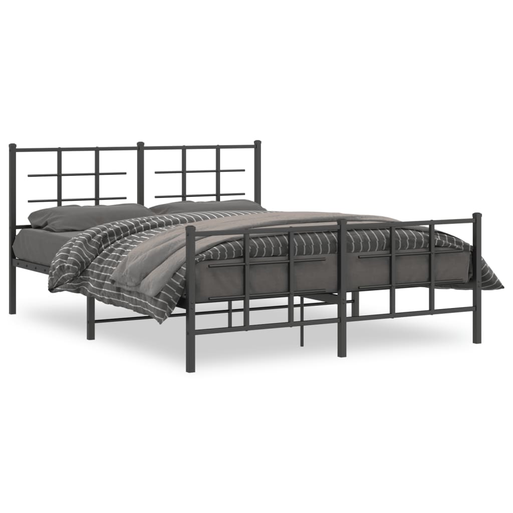 Metal Bed Frame without Mattress with Footboard Black 150x200cm
