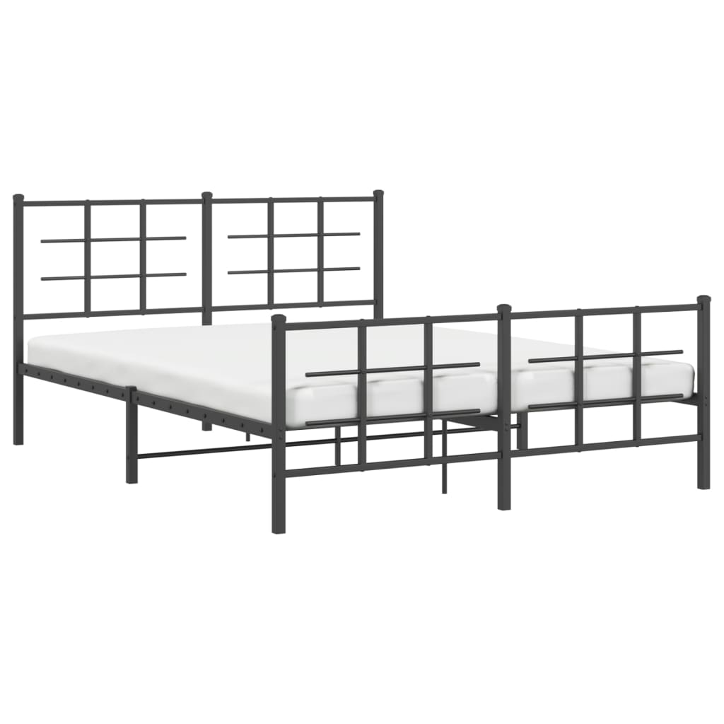 Metal Bed Frame without Mattress with Footboard Black 150x200cm