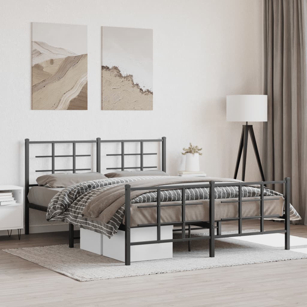 Metal Bed Frame without Mattress with Footboard Black 150x200cm