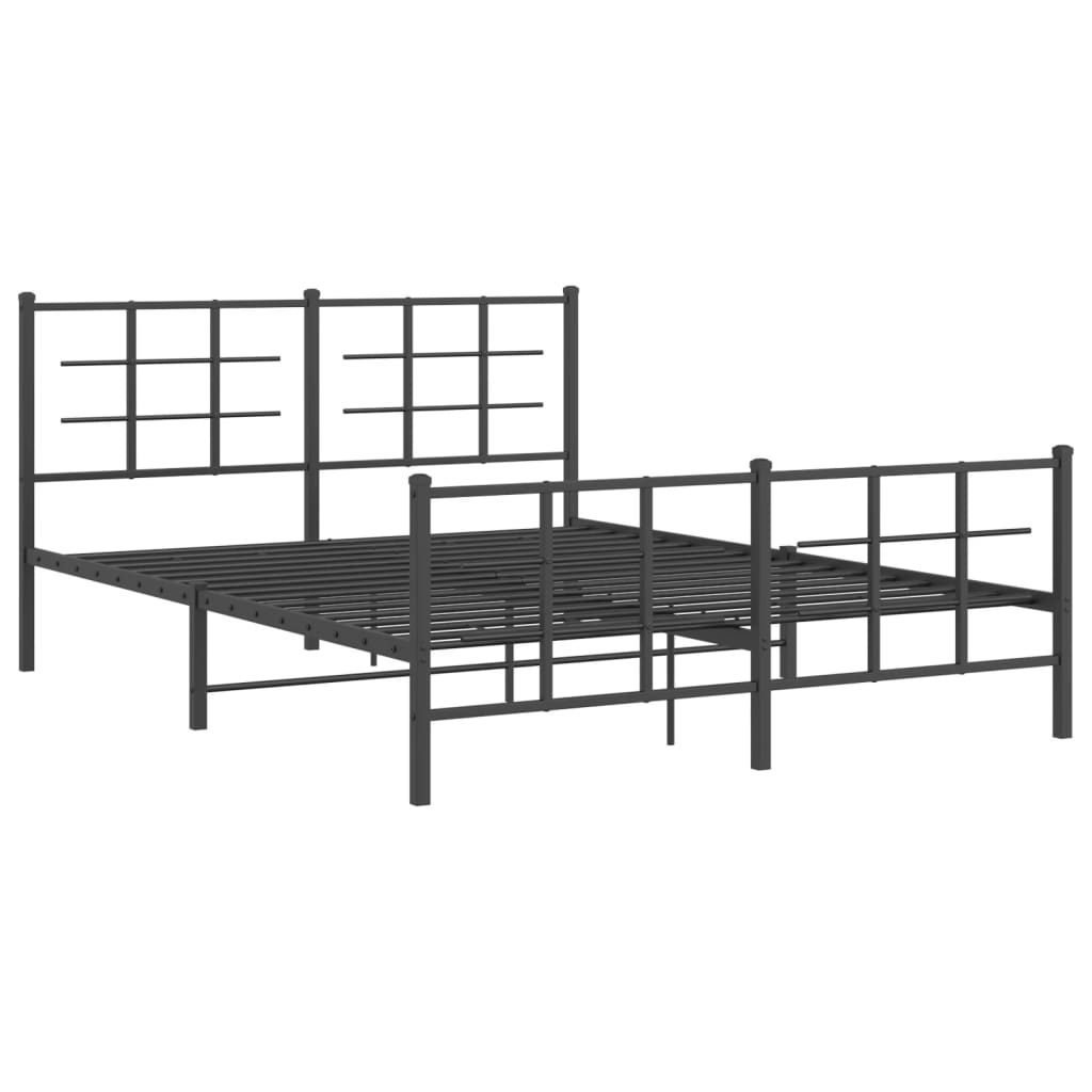 Metal Bed Frame without Mattress with Footboard Black 160x200cm