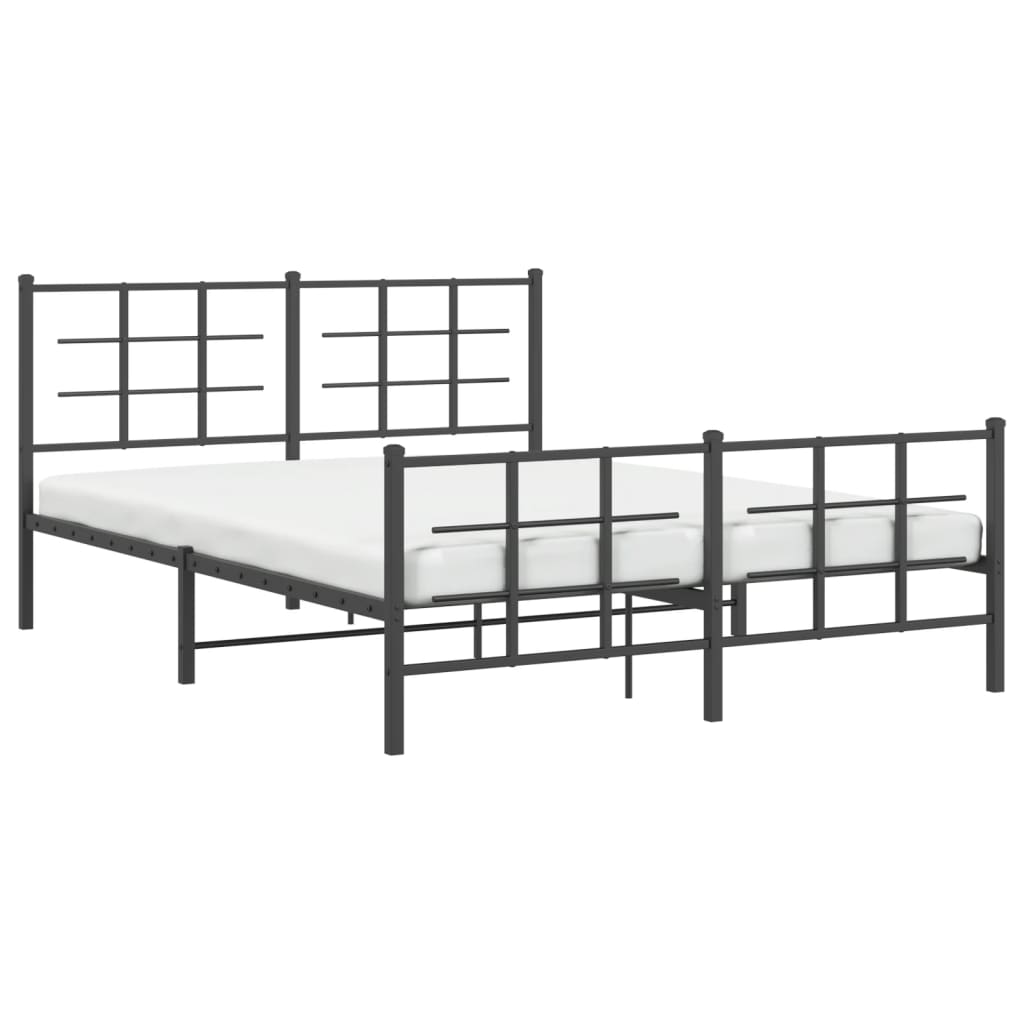Metal Bed Frame without Mattress with Footboard Black 160x200cm