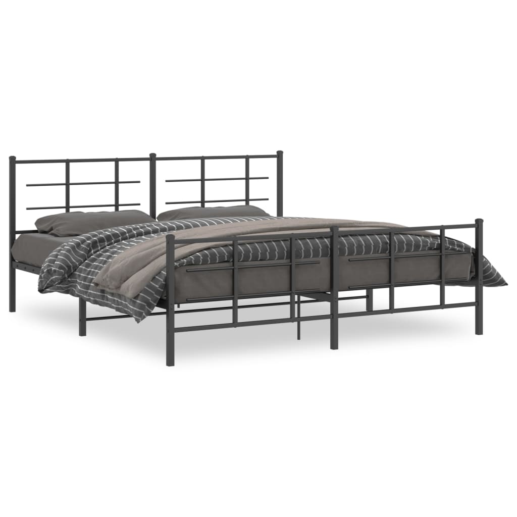 Metal Bed Frame without Mattress with Footboard Black 180x200cm