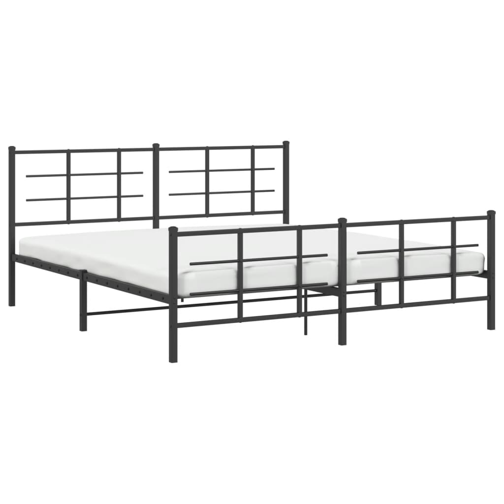 Metal Bed Frame without Mattress with Footboard Black 180x200cm