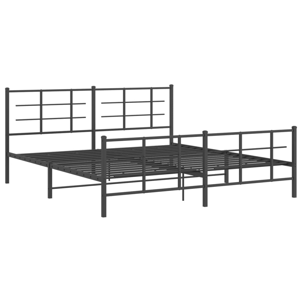Metal Bed Frame without Mattress with Footboard Black 183x213cm
