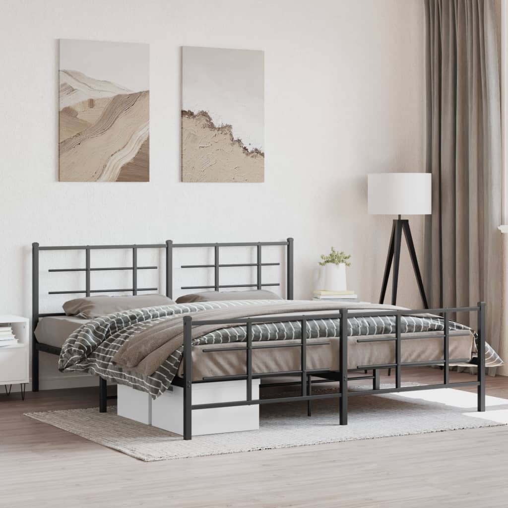 Metal Bed Frame without Mattress with Footboard Black 183x213cm