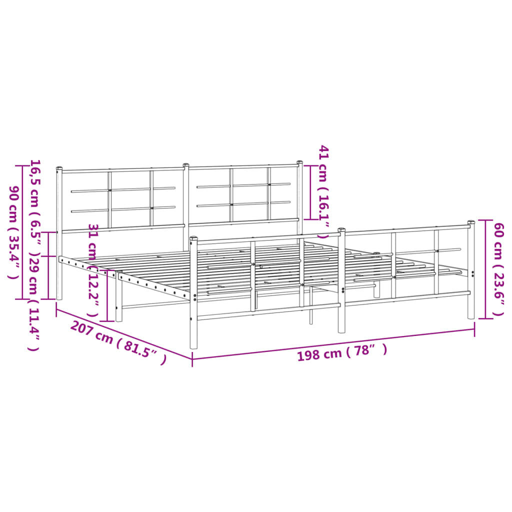 Metal Bed Frame without Mattress with Footboard Black 193x203cm