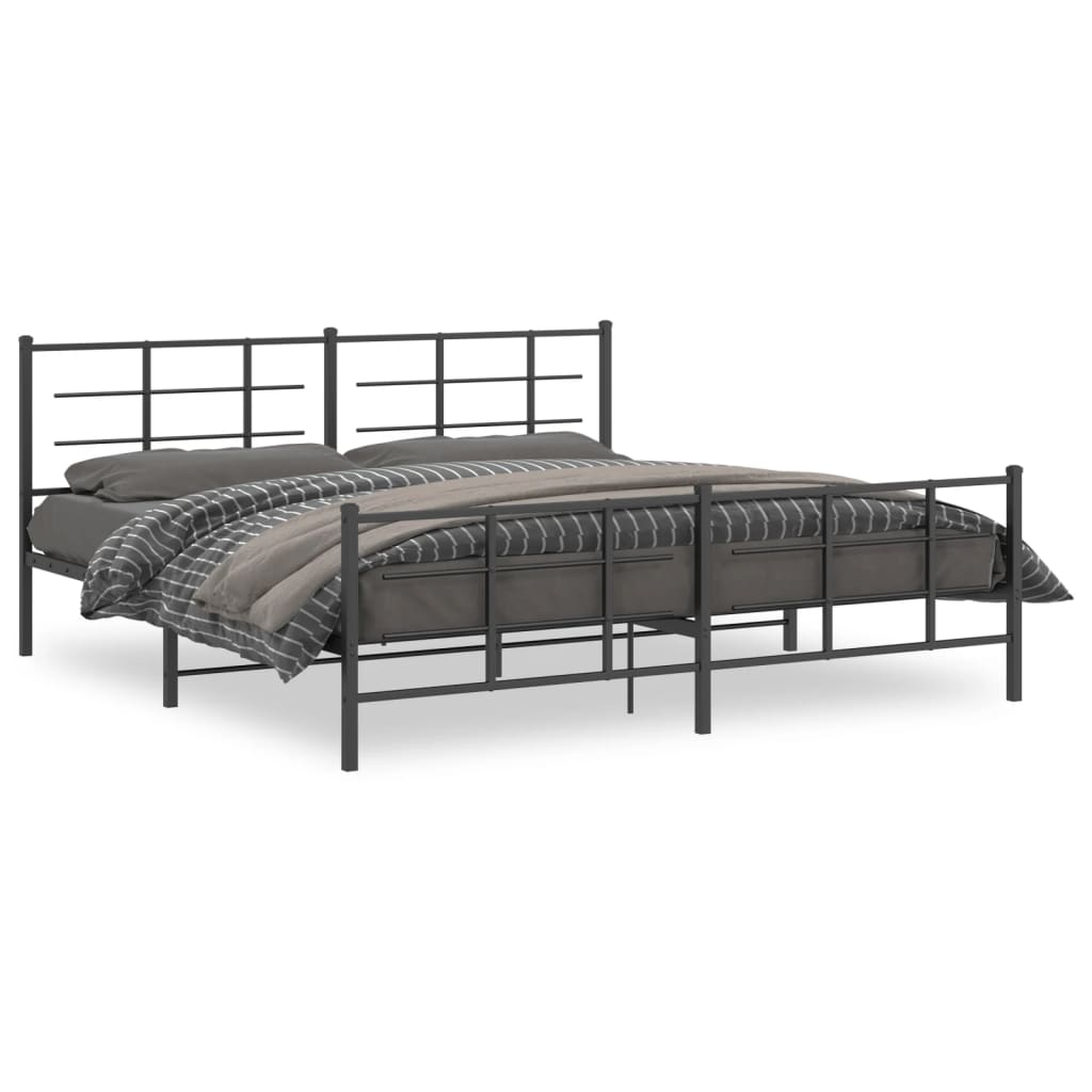 Metal Bed Frame without Mattress with Footboard Black 200x200cm