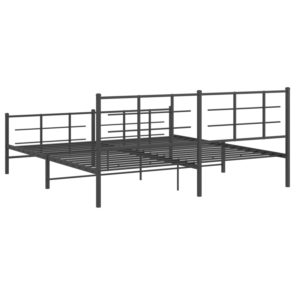 Metal Bed Frame without Mattress with Footboard Black 200x200cm