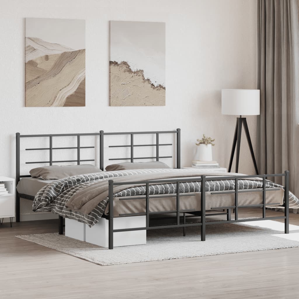 Metal Bed Frame without Mattress with Footboard Black 200x200cm