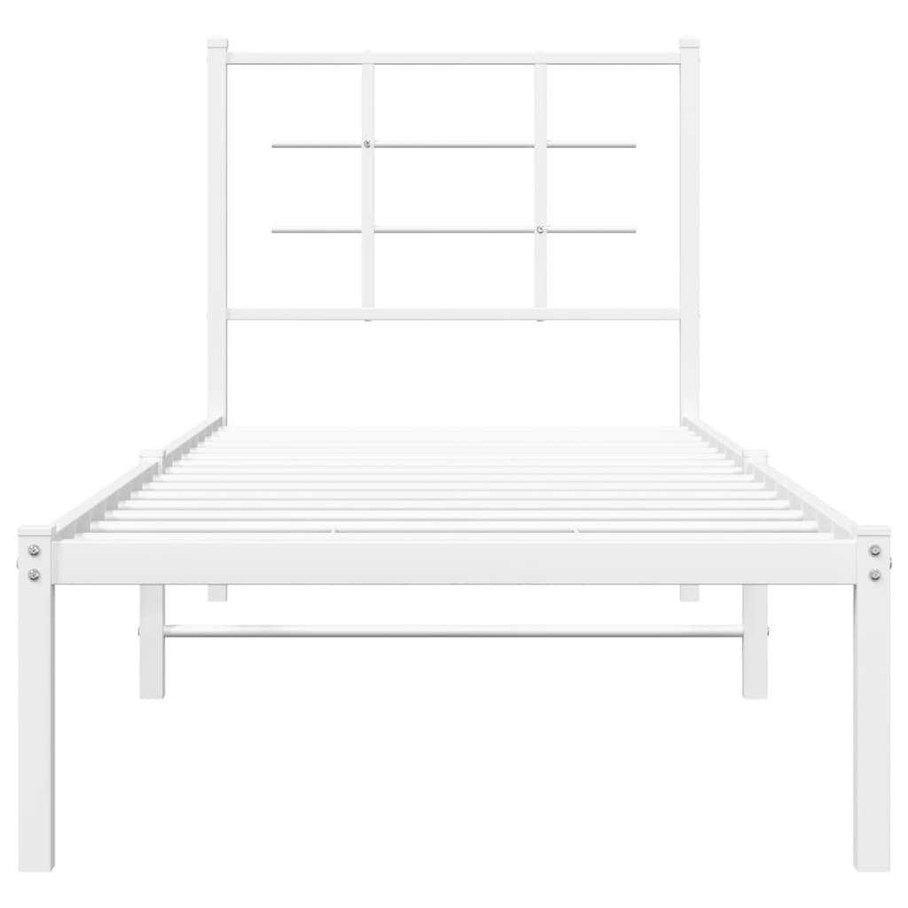 Metal Bed Frame without Mattress with Headboard White 75x190cm