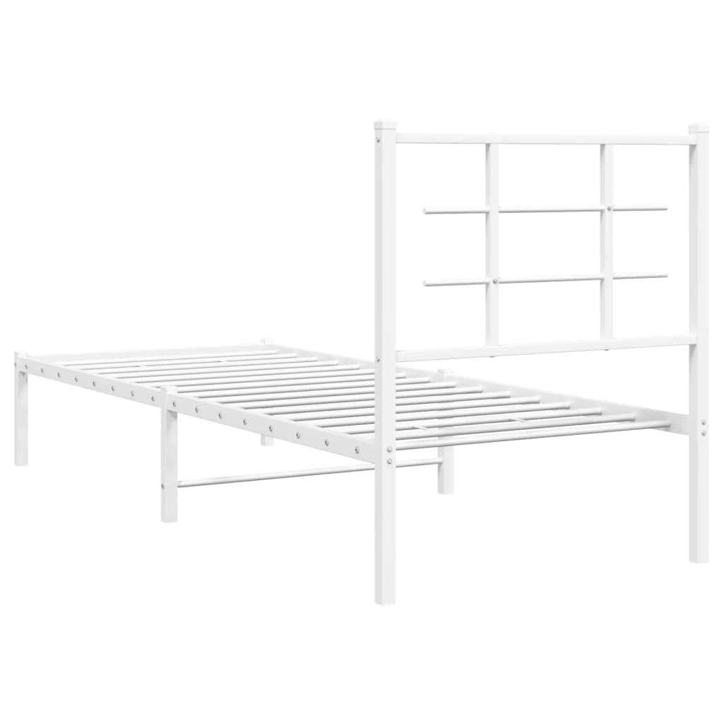 Metal Bed Frame without Mattress with Headboard White 75x190cm