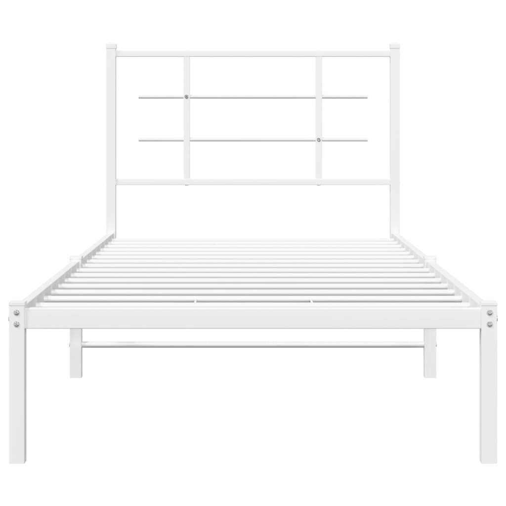 Metal Bed Frame without Mattress with Headboard White 90x190cm