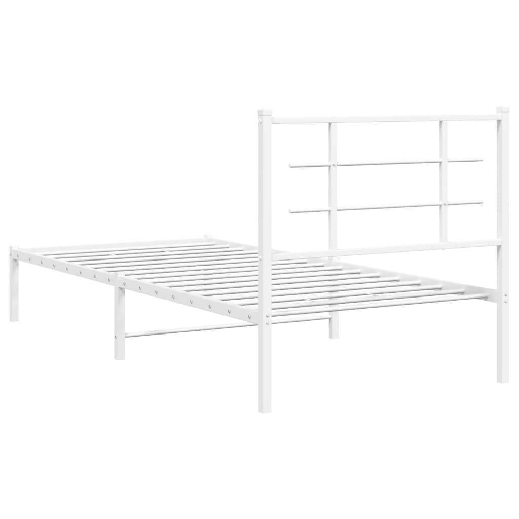 Metal Bed Frame without Mattress with Headboard White 90x190cm