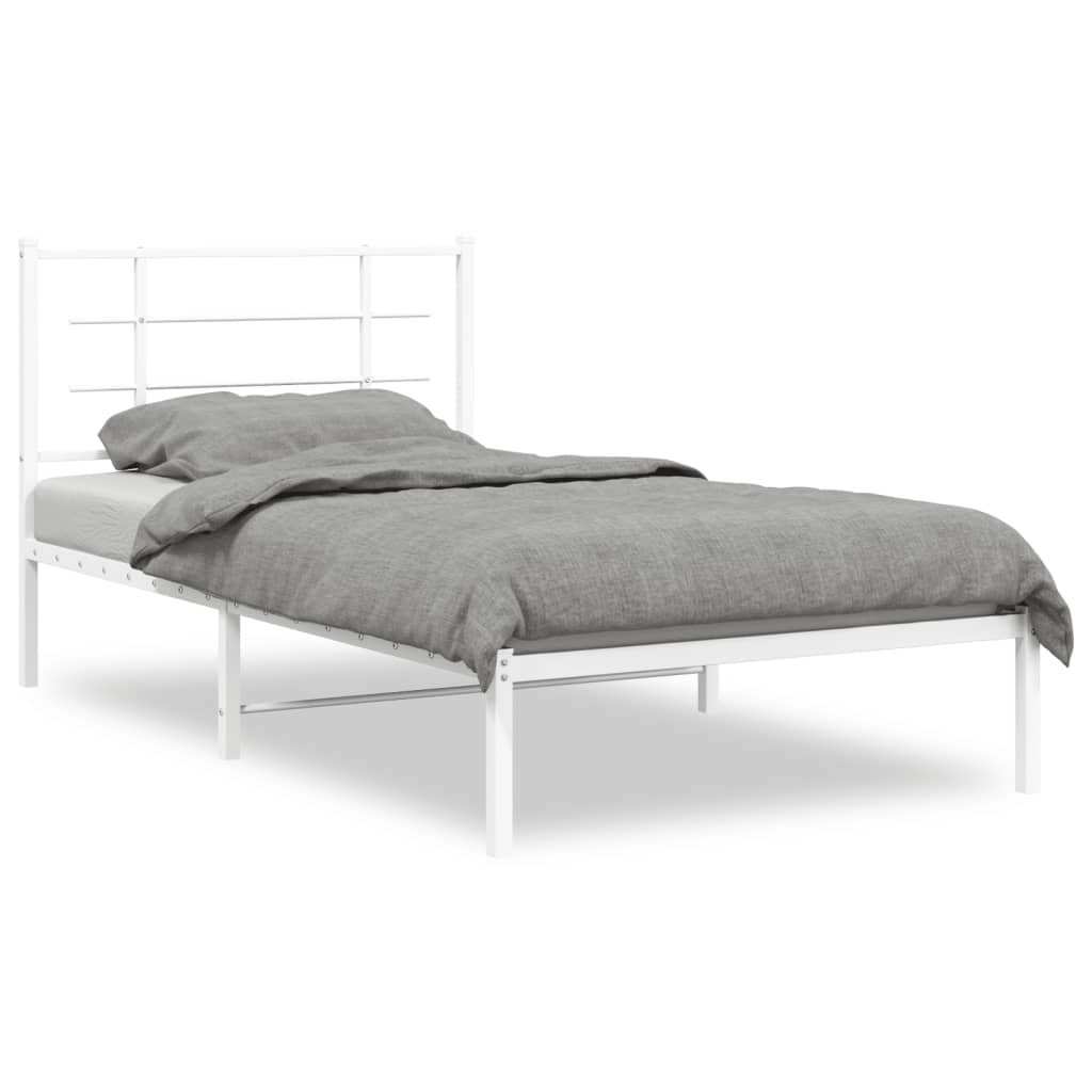 Metal Bed Frame without Mattress with Headboard White 100x190cm