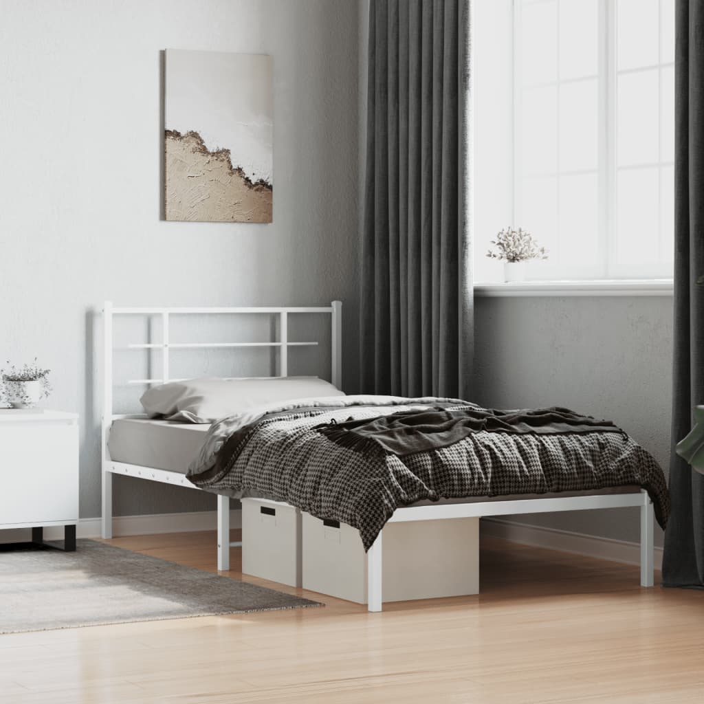 Metal Bed Frame without Mattress with Headboard White 100x200cm