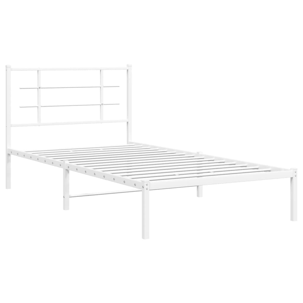Metal Bed Frame without Mattress with Headboard White 107x203cm