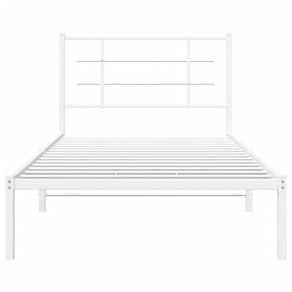 Metal Bed Frame without Mattress with Headboard White 107x203cm