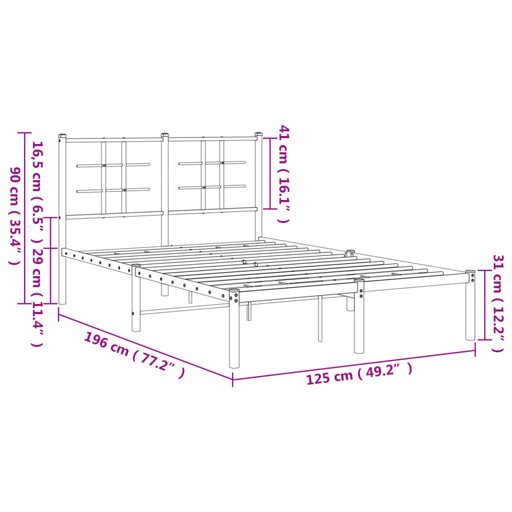 Metal Bed Frame without Mattress with Headboard White 120x190cm