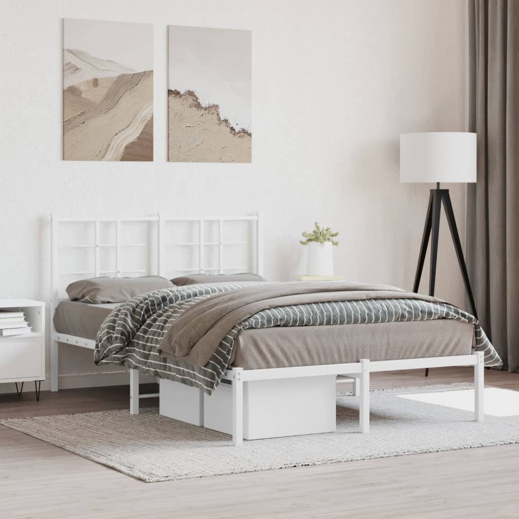 Metal Bed Frame without Mattress with Headboard White 120x190cm