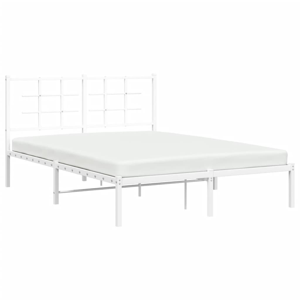 Metal Bed Frame without Mattress with Headboard White 135x190cm