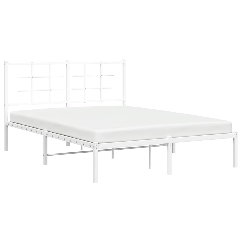 Metal Bed Frame without Mattress with Headboard White 140x190cm