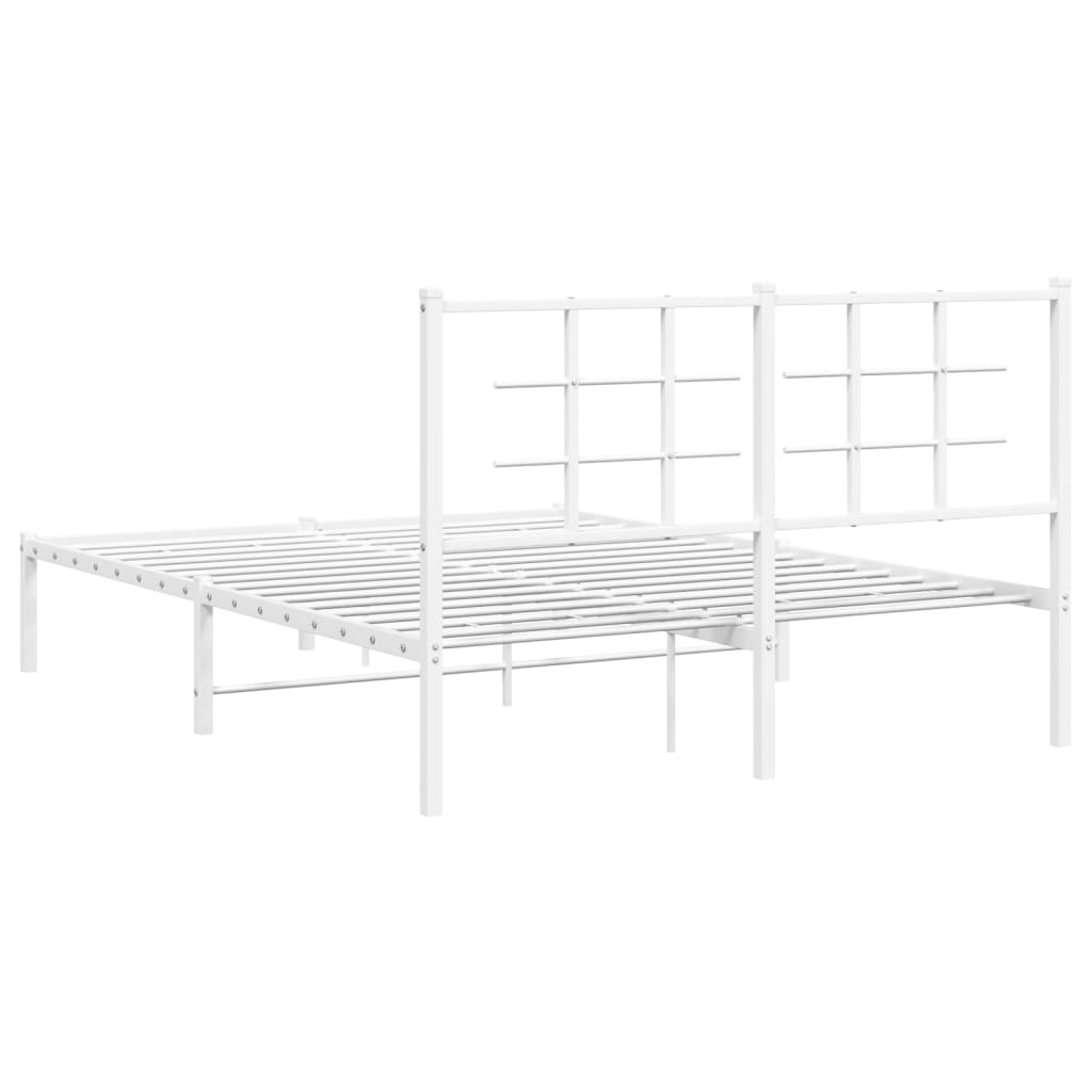 Metal Bed Frame without Mattress with Headboard White 140x190cm