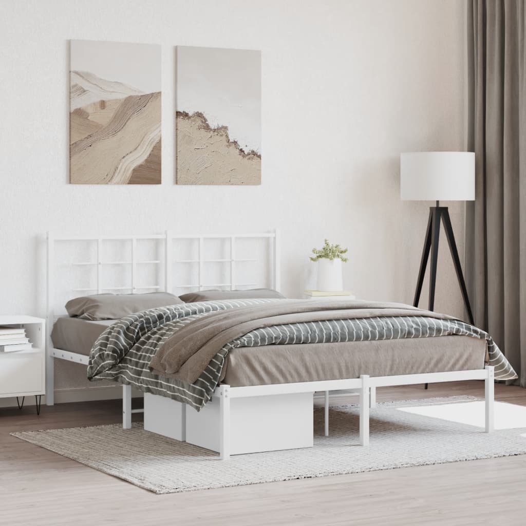 Metal Bed Frame without Mattress with Headboard White 140x200cm