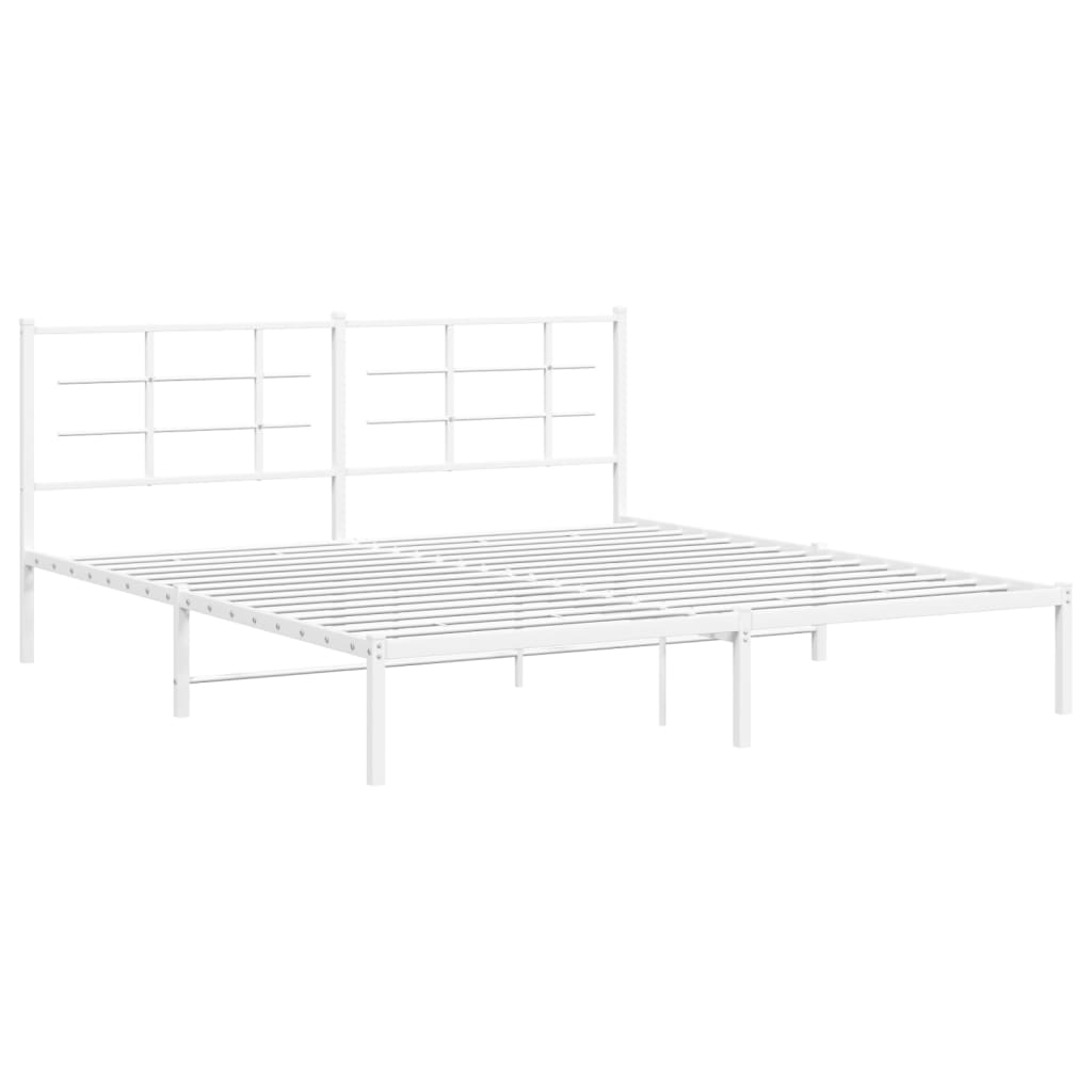 Metal Bed Frame without Mattress with Headboard White 183x213cm