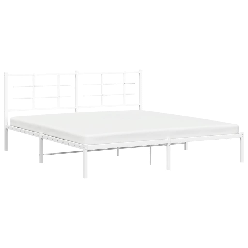 Metal Bed Frame without Mattress with Headboard White 183x213cm