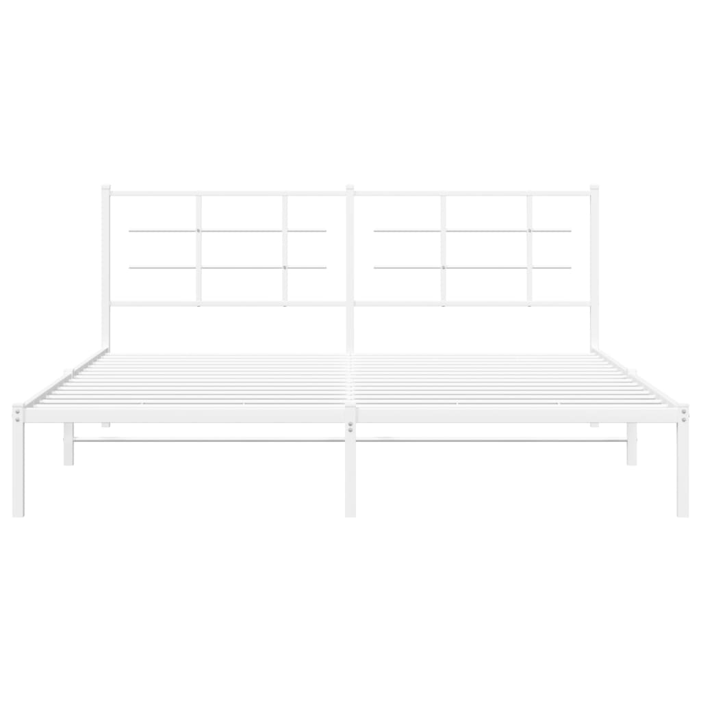 Metal Bed Frame without Mattress with Headboard White 183x213cm