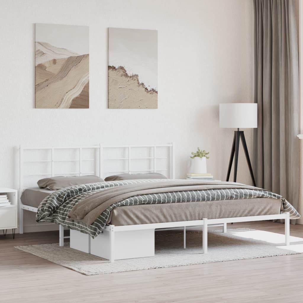 Metal Bed Frame without Mattress with Headboard White 183x213cm