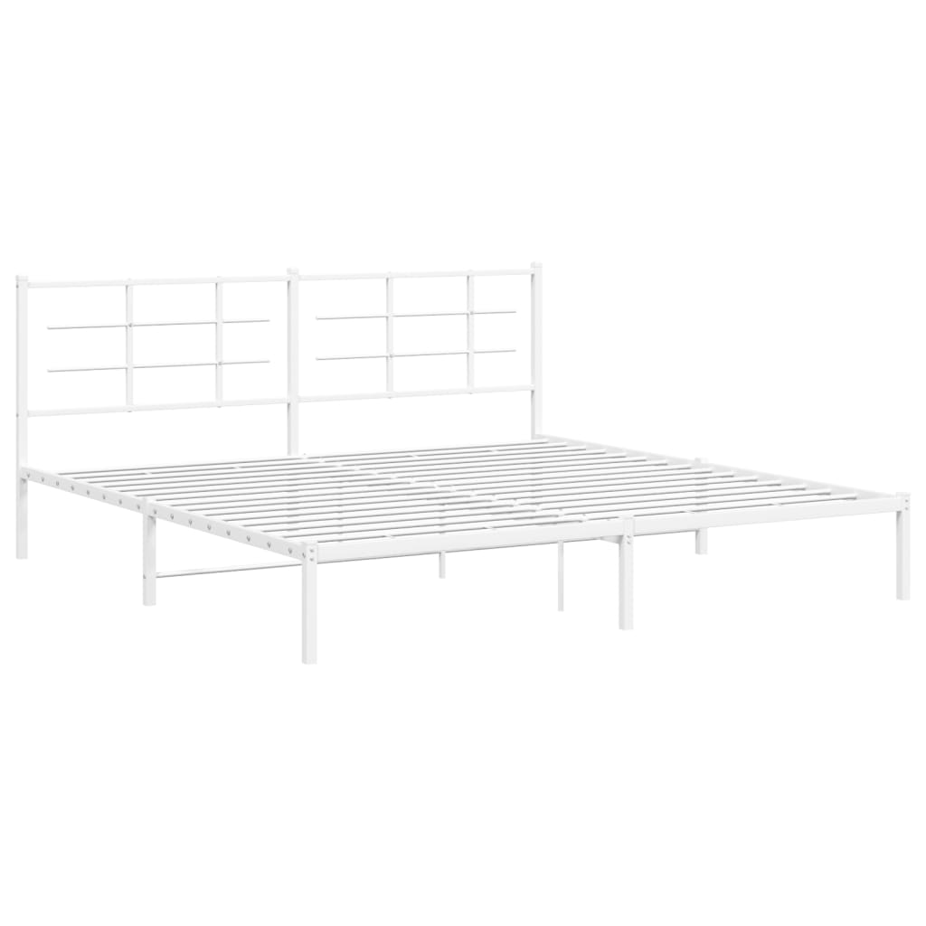 Metal Bed Frame without Mattress with Headboard White 193x203cm