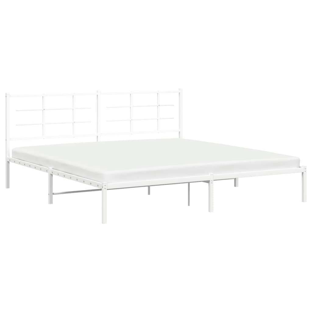 Metal Bed Frame without Mattress with Headboard White 193x203cm