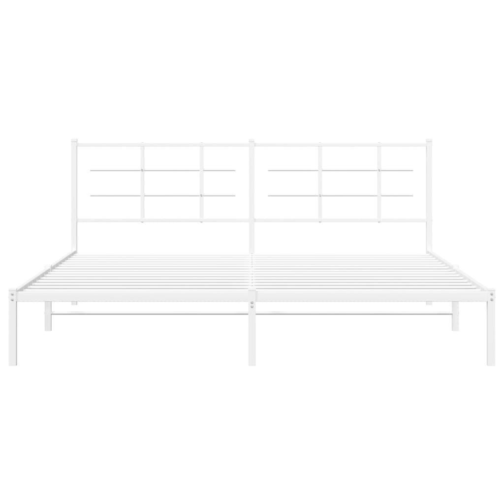 Metal Bed Frame without Mattress with Headboard White 193x203cm