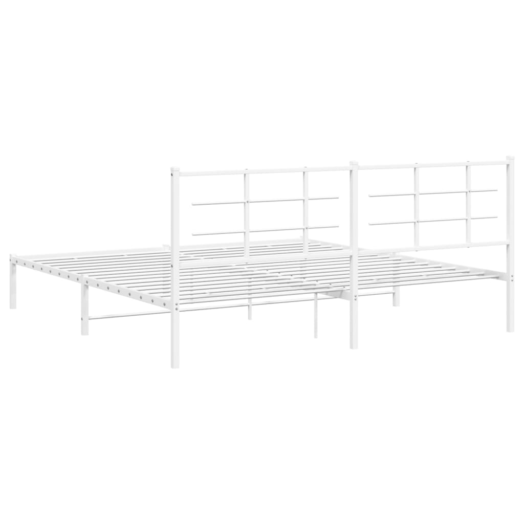 Metal Bed Frame without Mattress with Headboard White 193x203cm