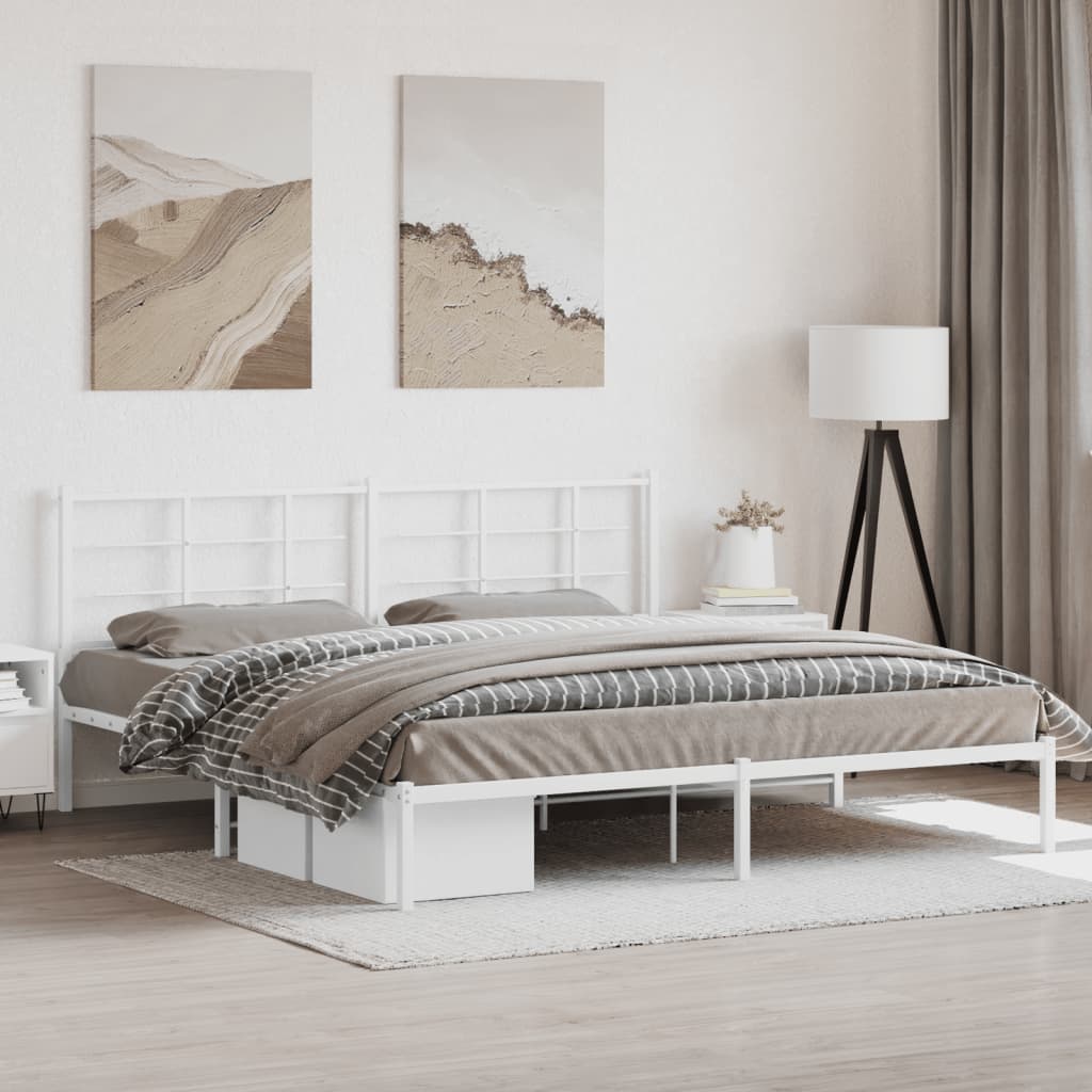 Metal Bed Frame without Mattress with Headboard White 193x203cm