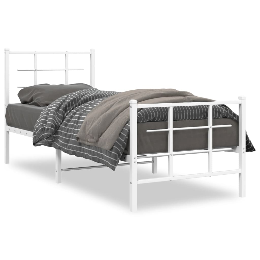 Metal Bed Frame without Mattress with Footboard White 80x200cm