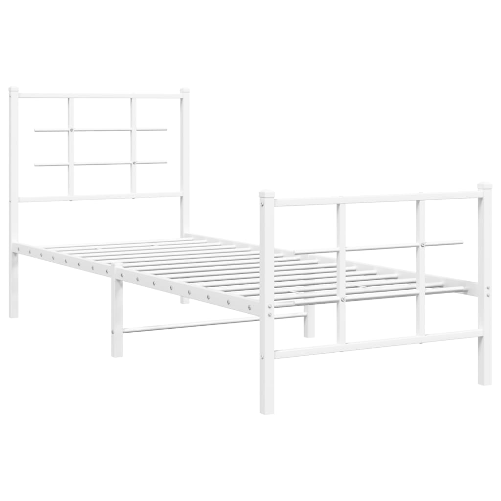 Metal Bed Frame without Mattress with Footboard White 80x200cm