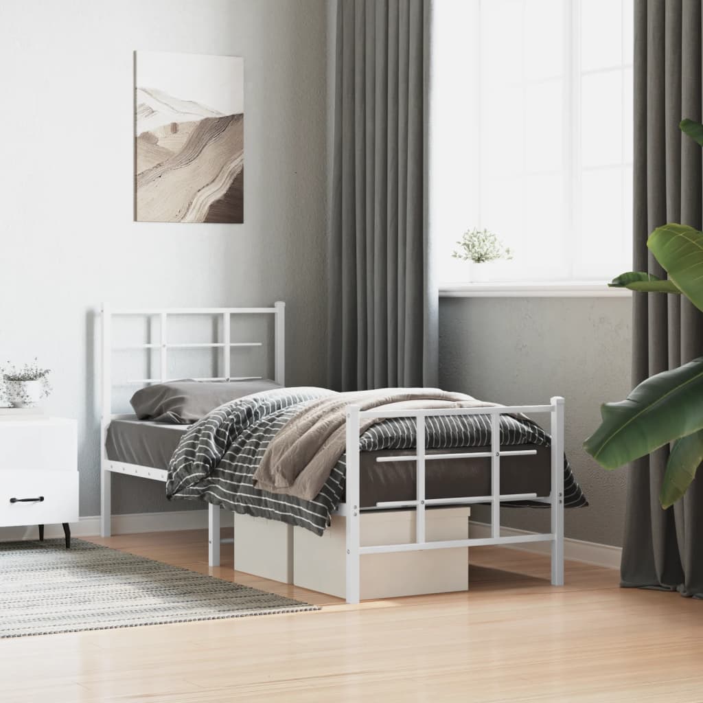Metal Bed Frame without Mattress with Footboard White 80x200cm