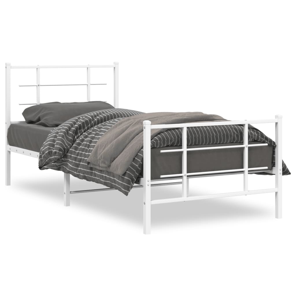 Metal Bed Frame without Mattress with Footboard White 90x190cm