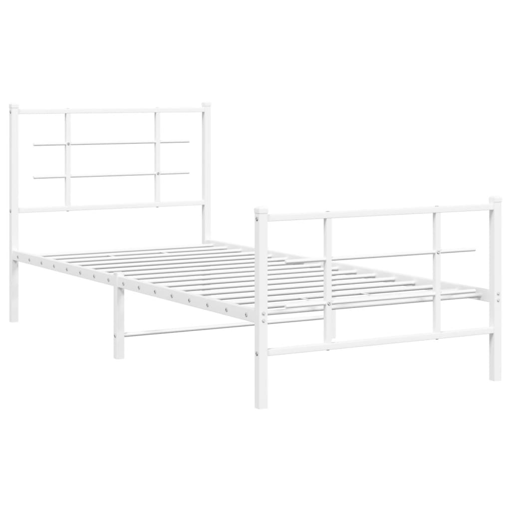 Metal Bed Frame without Mattress with Footboard White 90x190cm