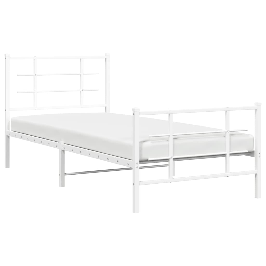 Metal Bed Frame without Mattress with Footboard White 90x190cm
