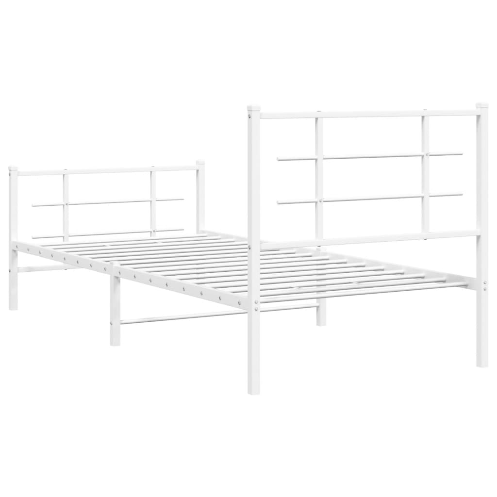 Metal Bed Frame without Mattress with Footboard White 90x190cm