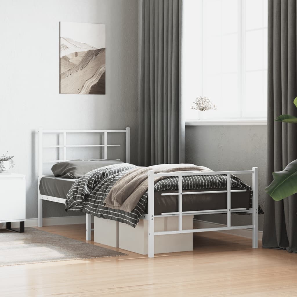 Metal Bed Frame without Mattress with Footboard White 90x190cm