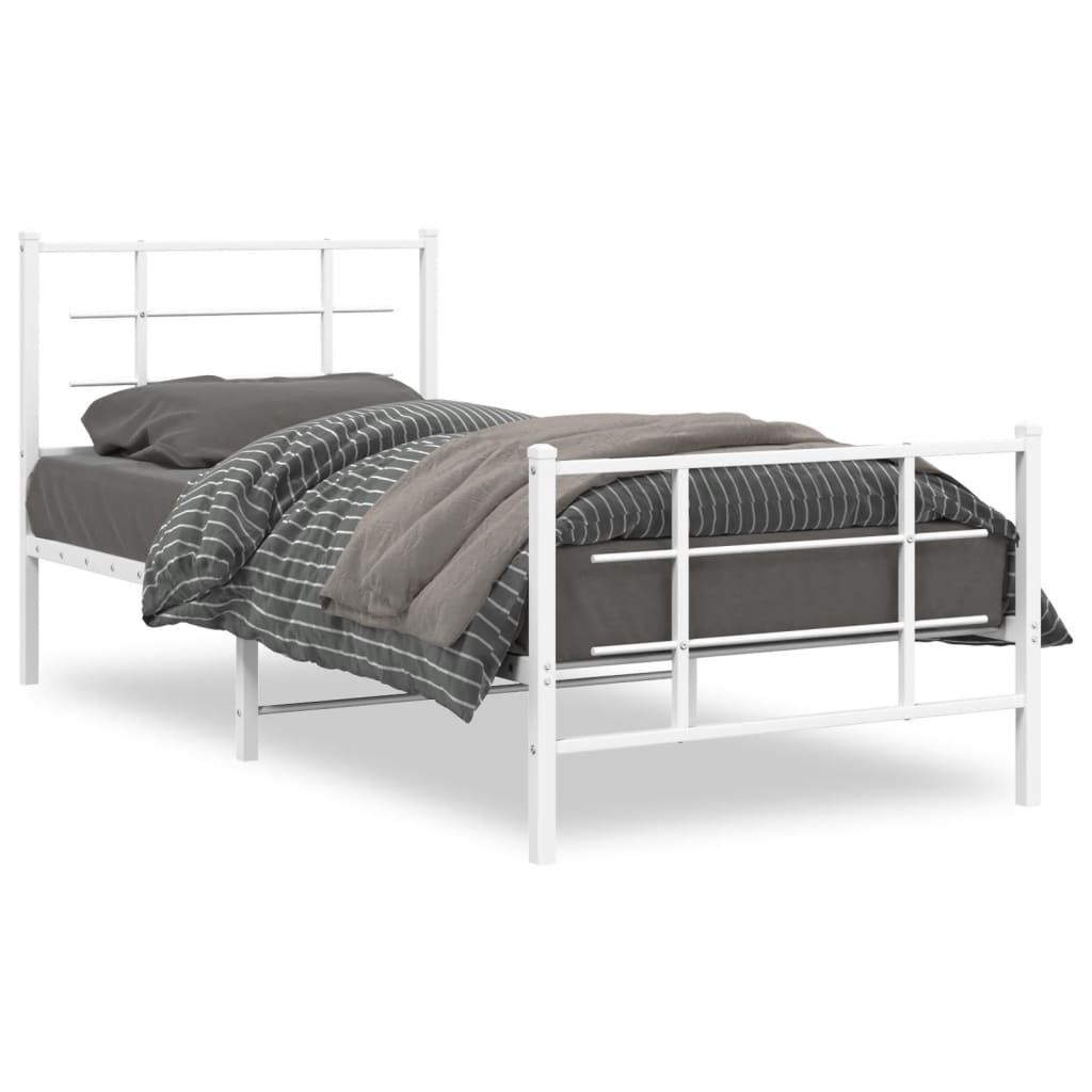 Metal Bed Frame without Mattress with Footboard White 90x200cm