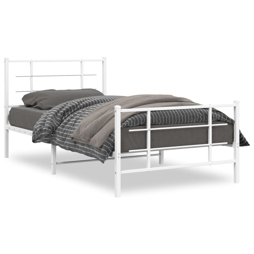 Metal Bed Frame without Mattress with Footboard White 107x203cm