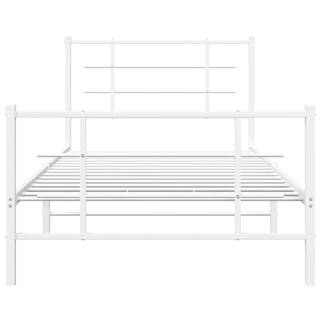 Metal Bed Frame without Mattress with Footboard White 107x203cm