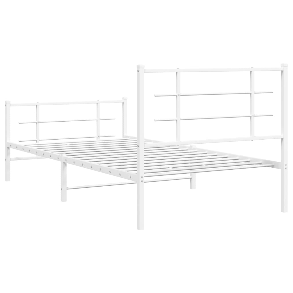 Metal Bed Frame without Mattress with Footboard White 107x203cm