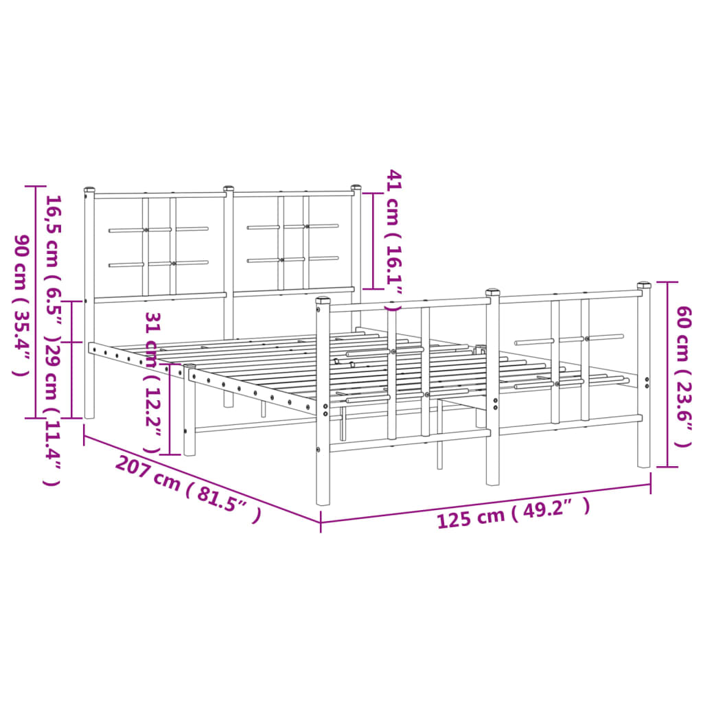Metal Bed Frame without Mattress with Footboard White 120x200cm